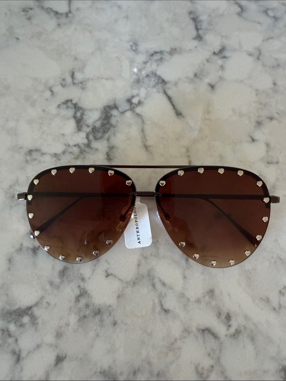 I-Sea x Anthropologie Studded Heart Bronze Aviator Sunglasses